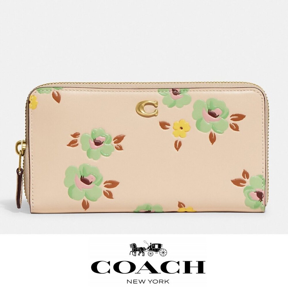 🌸🌿 Coach Accordion Zip Wallet With Floral Print